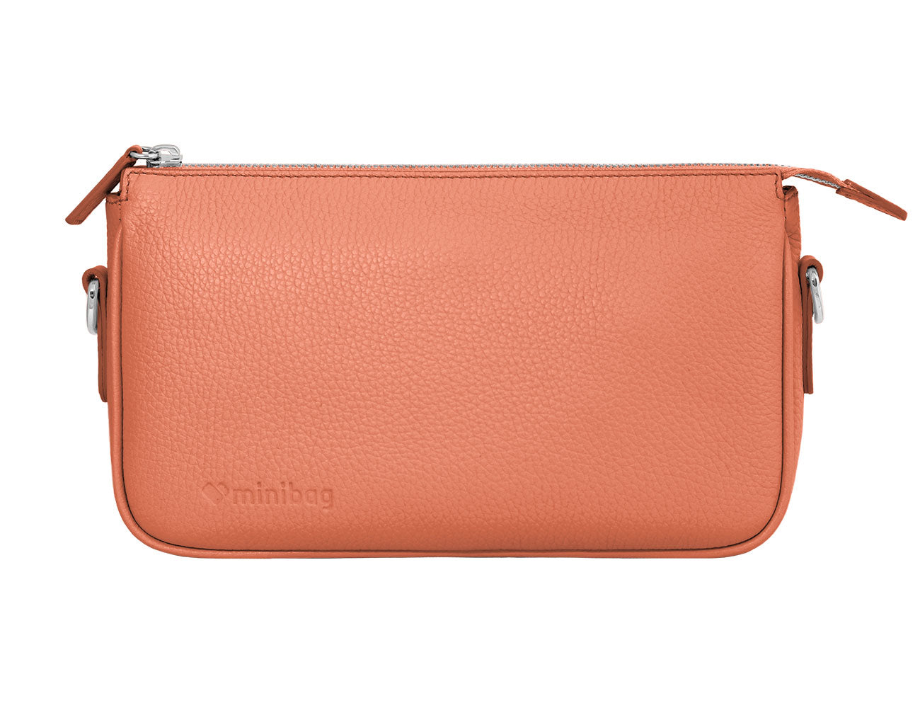 minibag Ledertasche Clutch Kate in der Farbe salmon aus Vorderansicht ohne Gurt