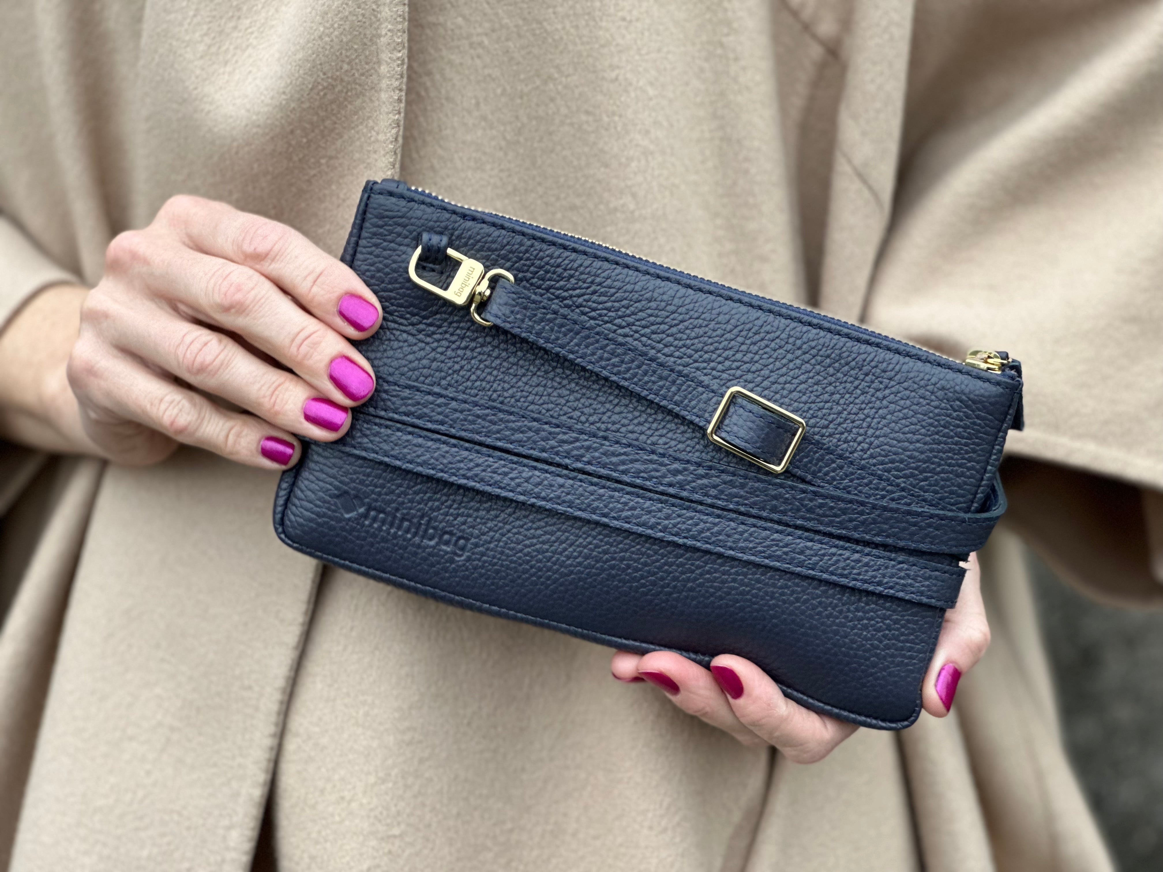 navy minibag, clutch in navybag, kleine tasche blau, dunkelblaue tasche