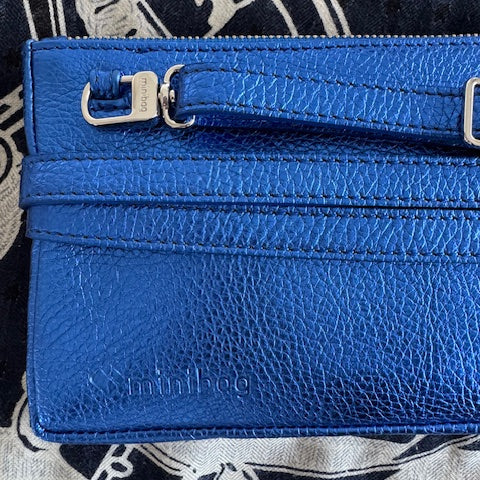 metallic blaue Minitasche, mini bag metallblau, blaue Minibag, blaue kleine Ledertasche, kleine blaue Ledertasche, blaue Clutch, blaue Klatsch