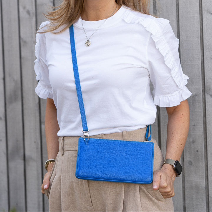 kleine blaue Ledertasche, blaue clutch, handytasche blaublaue Handytaasche