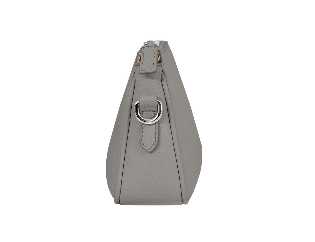 minibag Ledertasche Clutch Kate in der Farbe taupe aus seitlicher Ansicht ohne Gurt