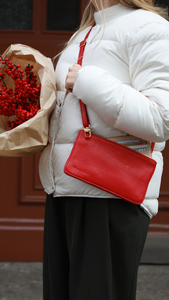 minibag red Edition GOLD, Ledertasche rot, Clutch rot, goldene Details, Geldtasche zum Umhängen