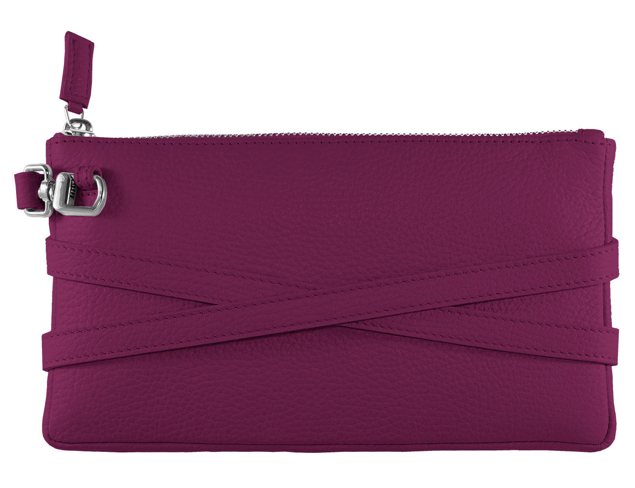minibag brombeere, dunkelrote Ledertasche, Rückenansicht minibag, dunkelroter Ledergurt, Clutch