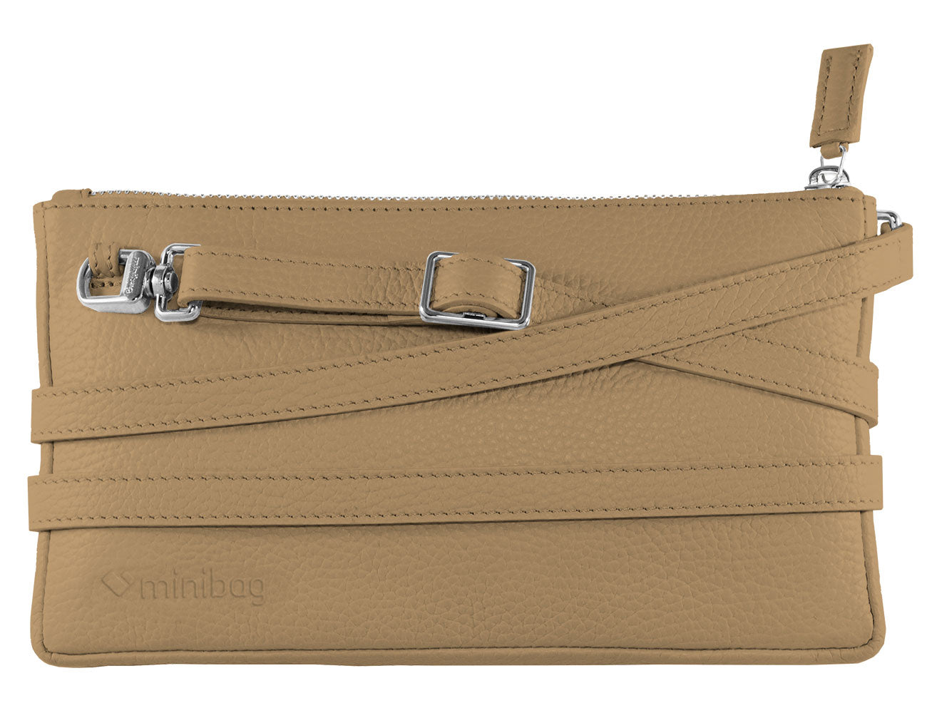 minibag cappuccino, hellbraune Ledertasche, hellbraune Clutch, Geldtasche zum Umhängen, minibag