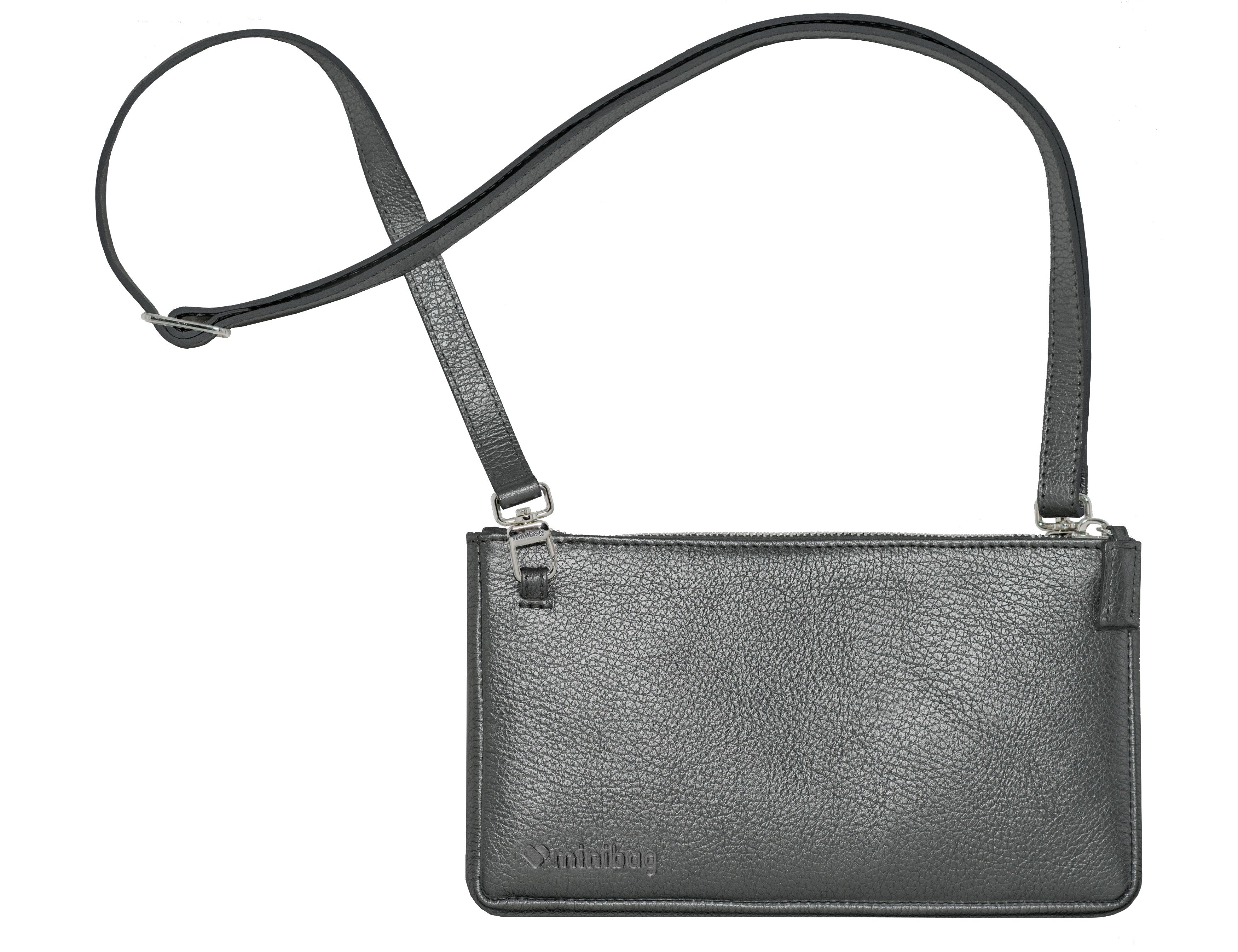 minibag metallic anthracite, Ledertasche anthracite, Geldtasche zum Umhänge, Geldbörse zum Umhängen