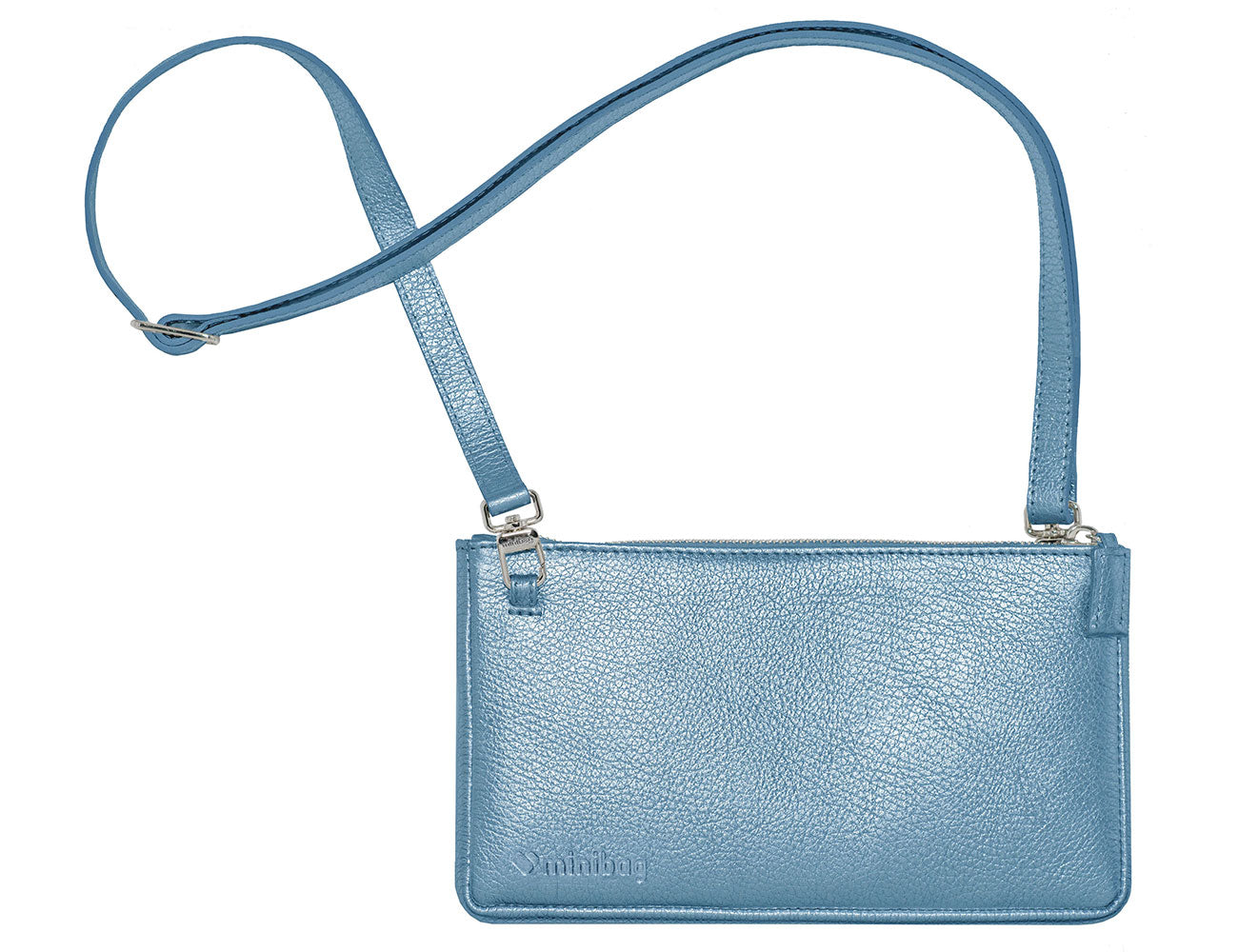 minibag metallic ice, minibag eisblau, Ledertasche eisblau, Geldtasche zum Umhängen, Ledertasche 