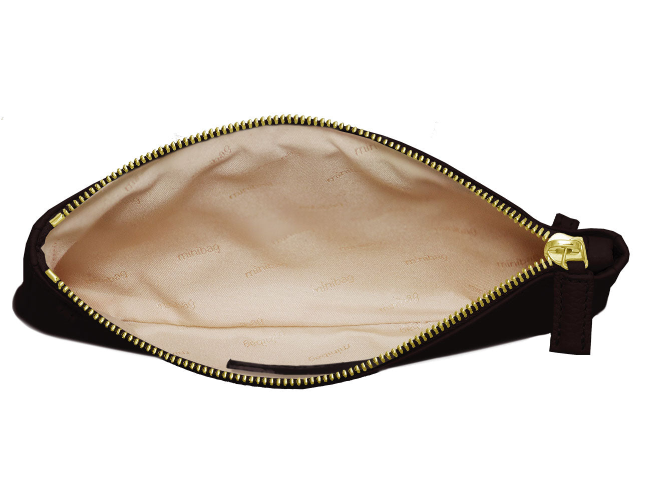 minibag chocolate Edition GOLD, dunkelbraune Ledertasche, dunkelbraune Clutch, Innenleben minibag