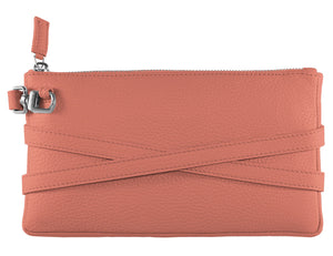 minibag coralle, Ledertasche rosa, Clutch rosa, Rückseite minibag, Geldtasche zum Umhängen