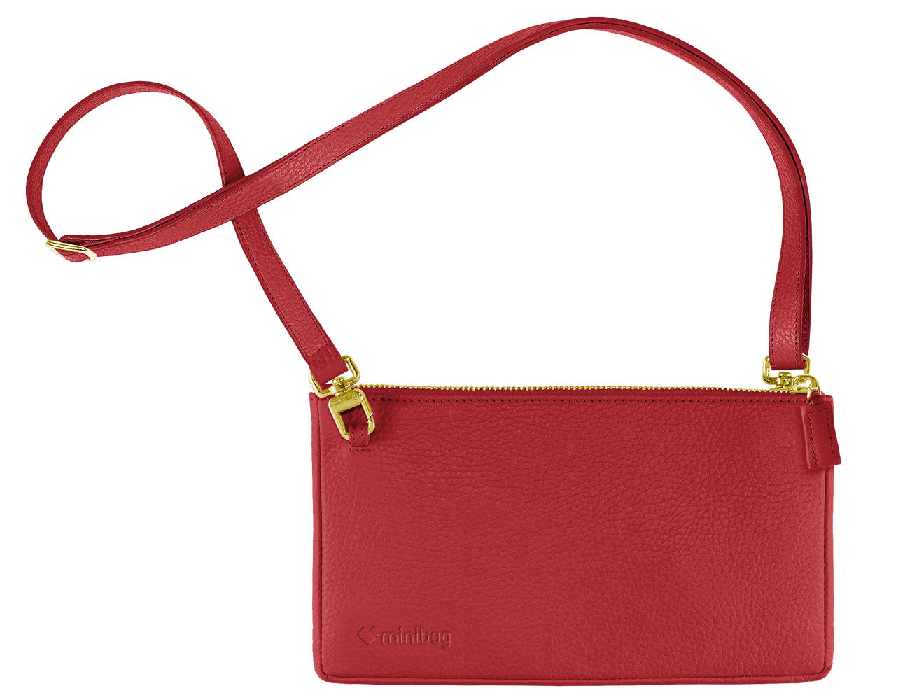 minibag red Edition GOLD, Ledertasche rot, goldene Details, Umhängetasche rot mit goldenen Details