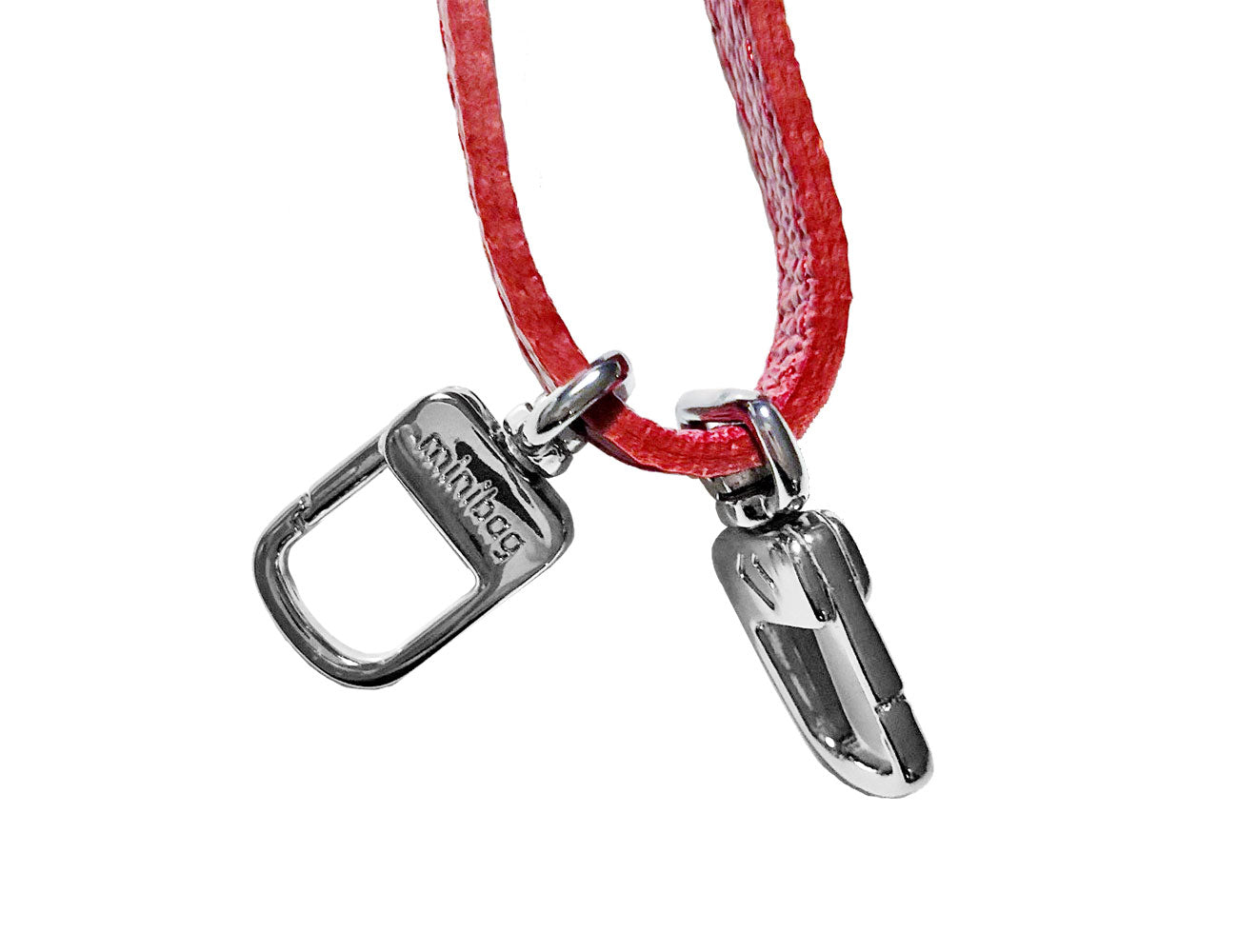 Minibag twin strap red, minibag accessoires, Ledergurt rot, Detailaufnahme minibag twin strap