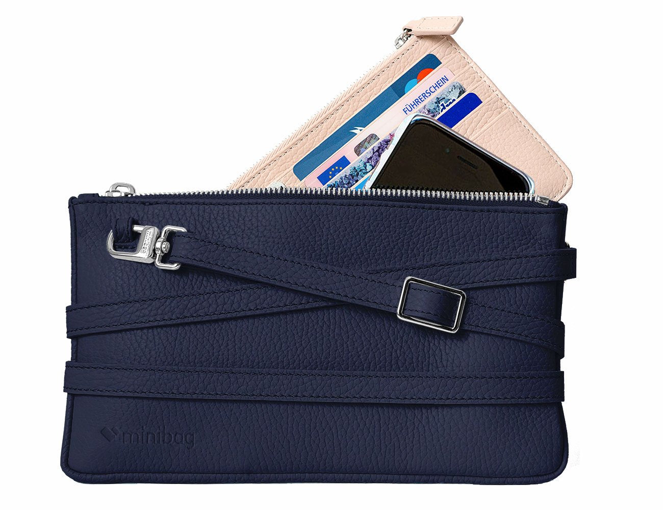minibag navy, Ledertasche dunkelblau, Clutch dunkelblau, minibag Wallet nude, Geldtasche dunkelblau